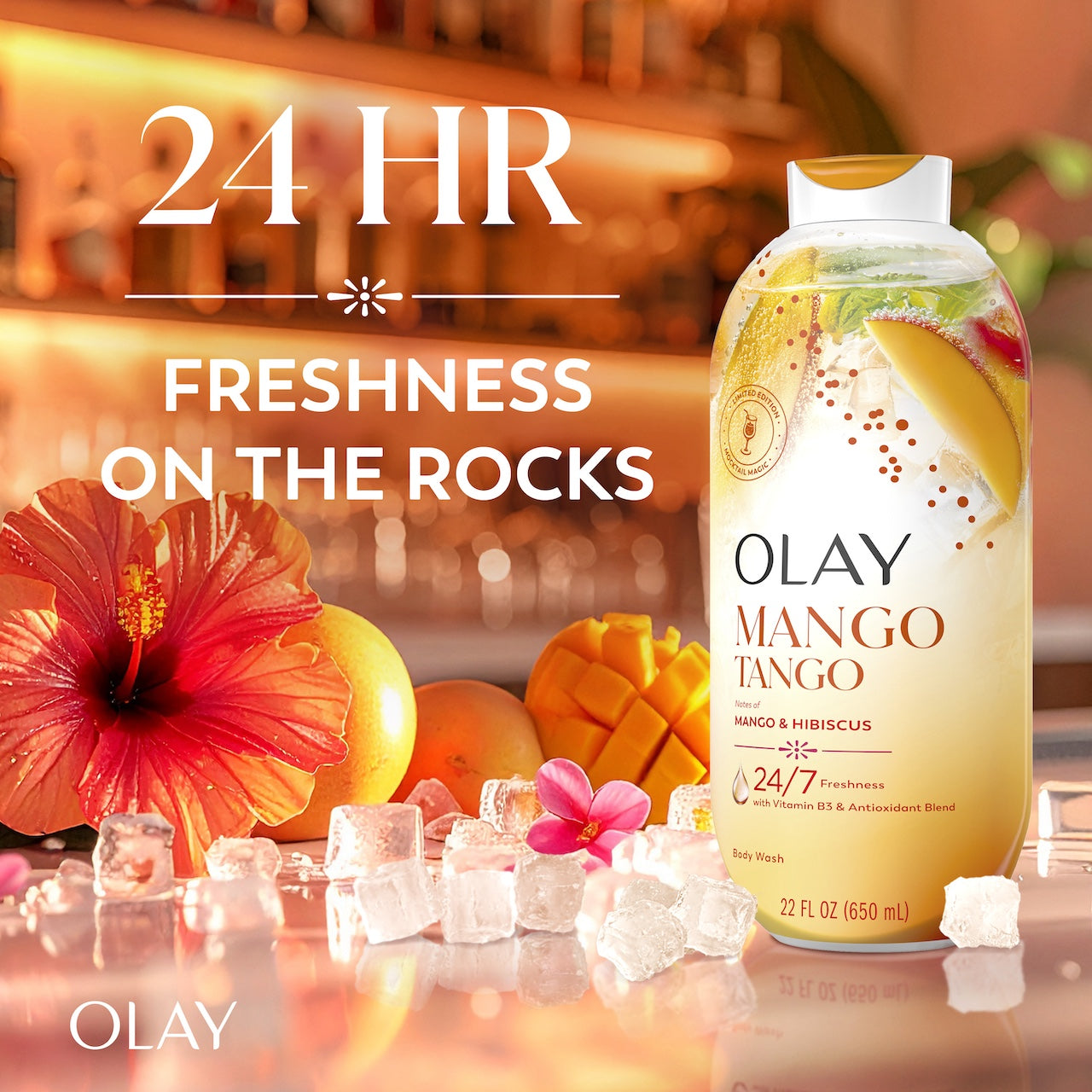 Olay Mango Tango Body Wash with Notes of Mango and Hibiscus. Vitamin B3 and Antioxidant Blend