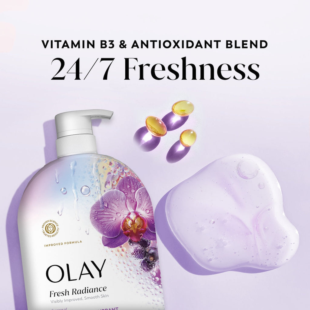 Olay Fresh Radiance Body Wash with Essence of Orchid and Black Currant. Vitamin B3 and Antioxidant Blend 35oz