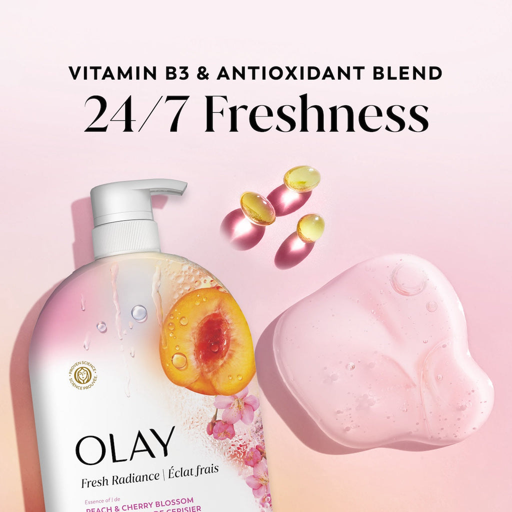 Olay Fresh Radiance Body Wash with Essence of Peach and Cherry Blossom. Vitamin B3 and Antioxidant Blend 35oz