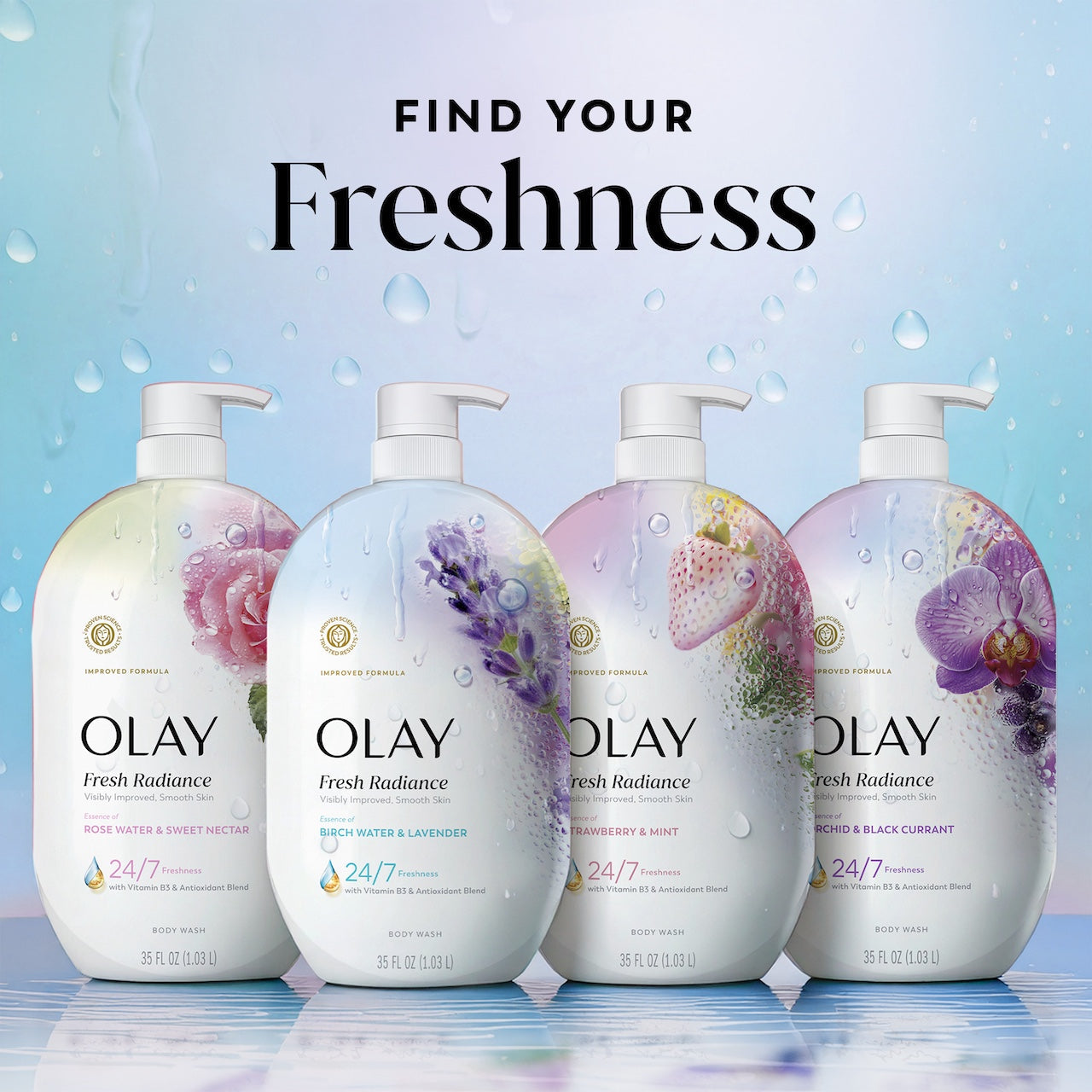 Olay Fresh Radiance Body Wash with Essence of Birch Water and Lavender. Vitamin B3 and Antioxidant Blend 35oz