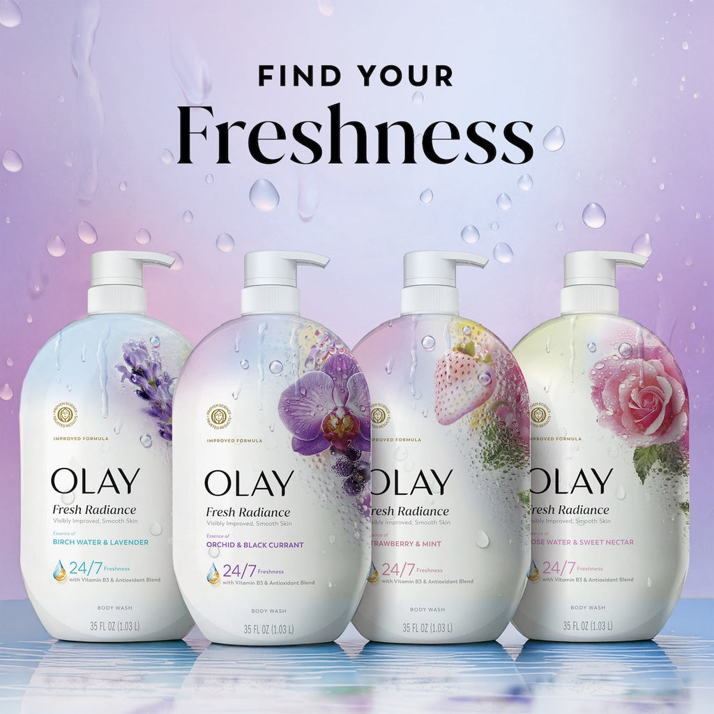 Olay Fresh Radiance Body Wash with Essence of Orchid and Black Currant. Vitamin B3 and Antioxidant Blend 35oz