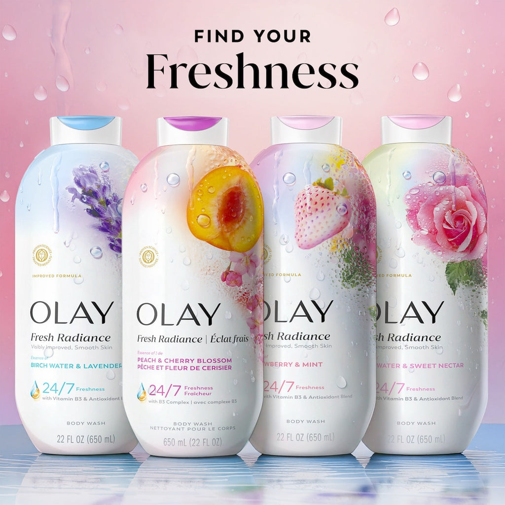 Olay Fresh Radiance Body Wash with Essence of Peach and Cherry Blossom. Vitamin B3 and Antioxidant Blend 22oz