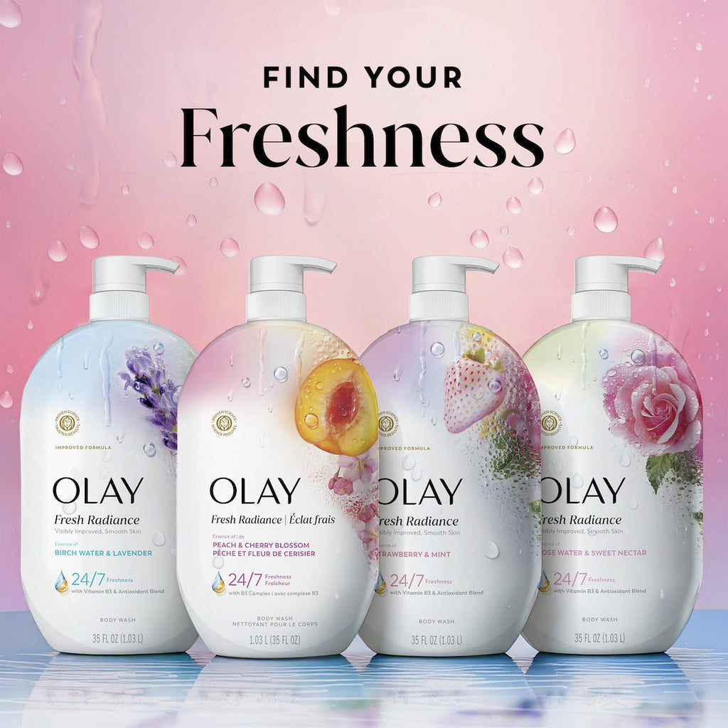 Olay Fresh Radiance Body Wash with Essence of Peach and Cherry Blossom. Vitamin B3 and Antioxidant Blend 35oz