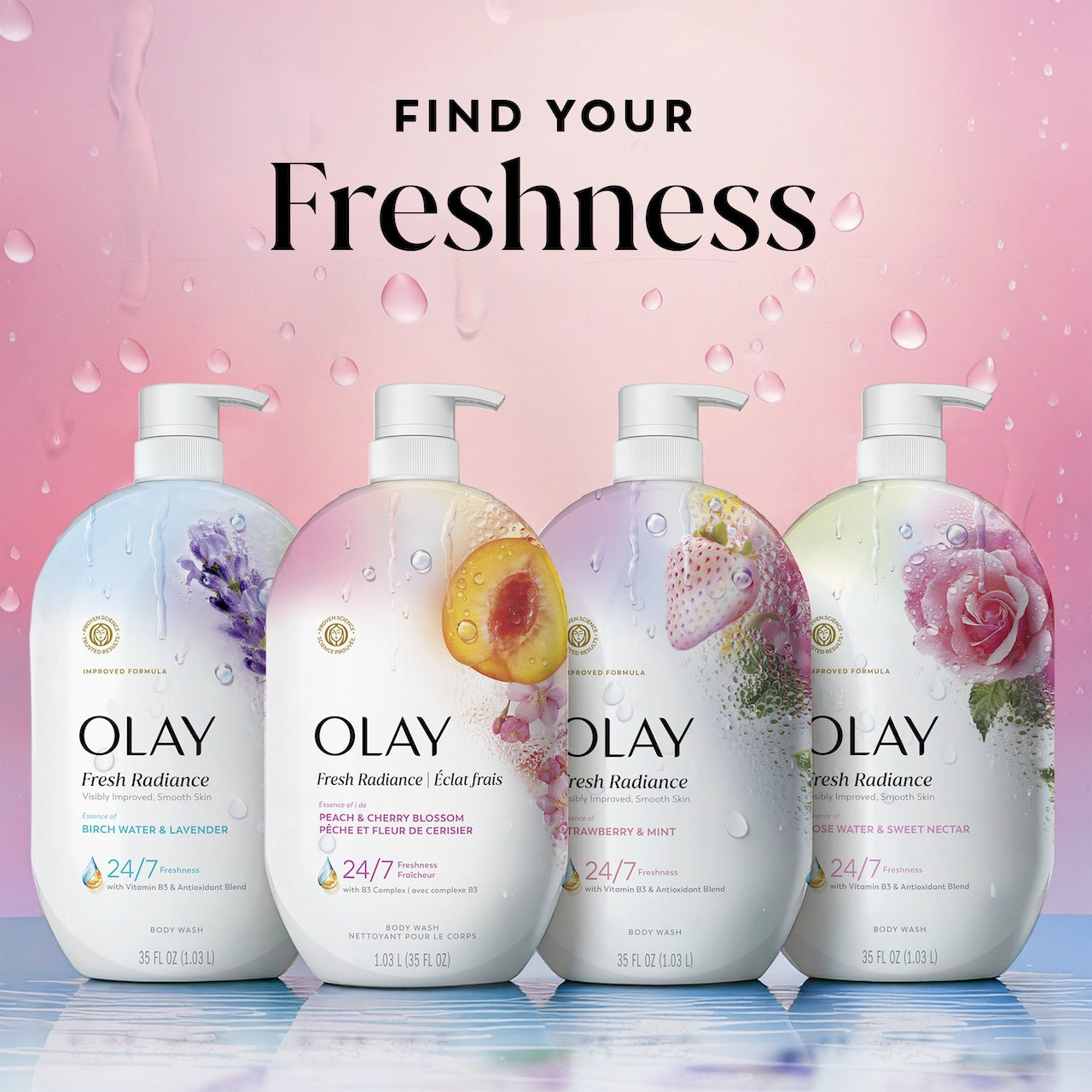 Olay Fresh Radiance Body Wash with Essence of Peach and Cherry Blossom. Vitamin B3 and Antioxidant Blend 35oz