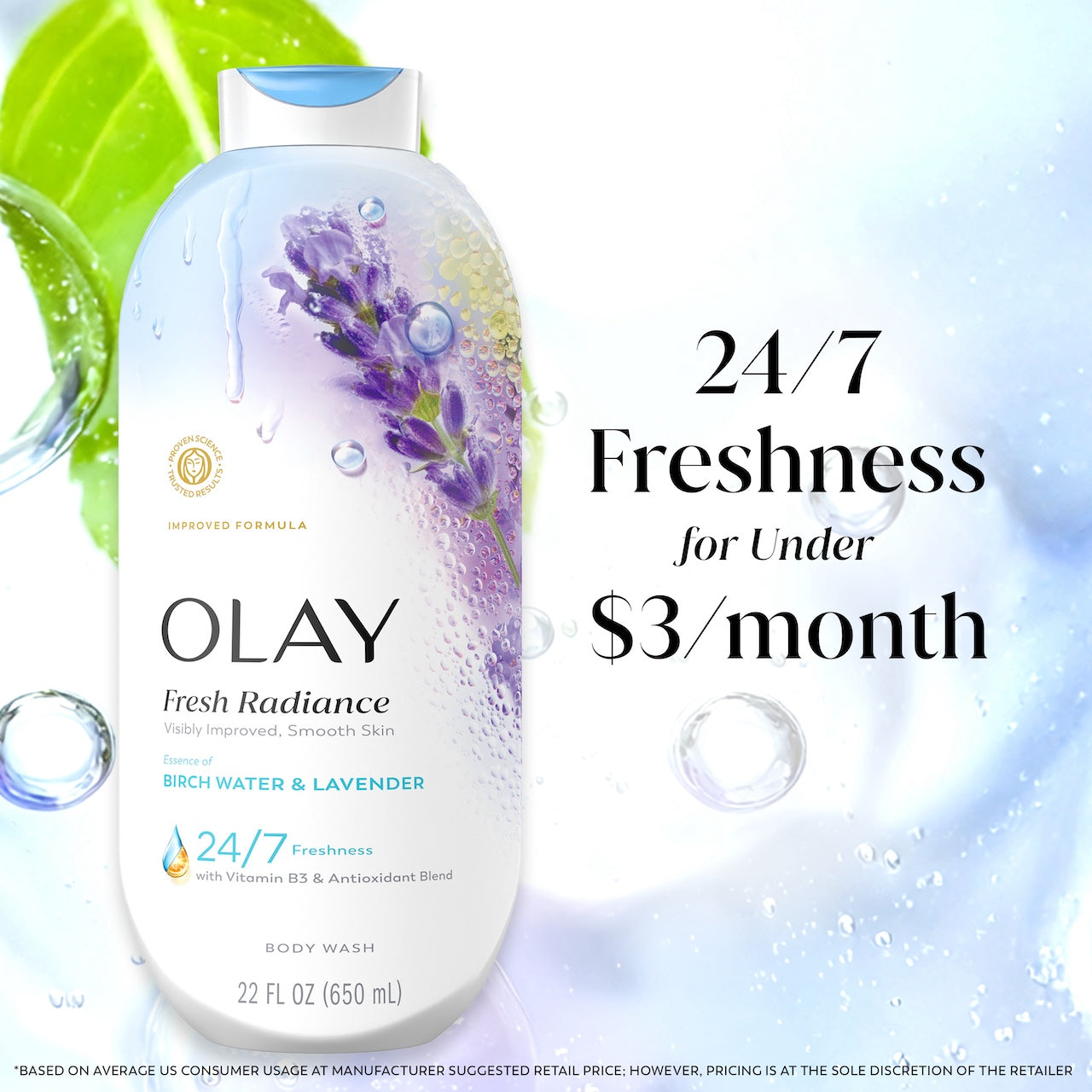 Olay Fresh Radiance Body Wash with Essence of Birch Water and Lavender