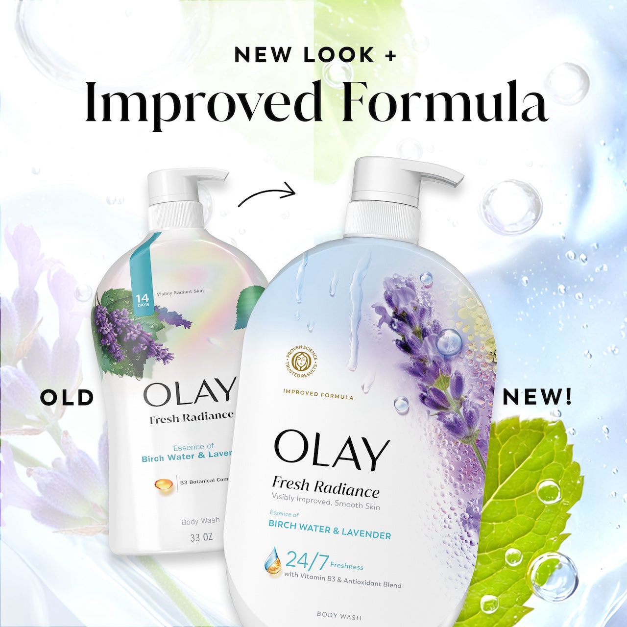 Olay Fresh Radiance Body Wash with Essence of Birch Water and Lavender. Vitamin B3 and Antioxidant Blend 35oz