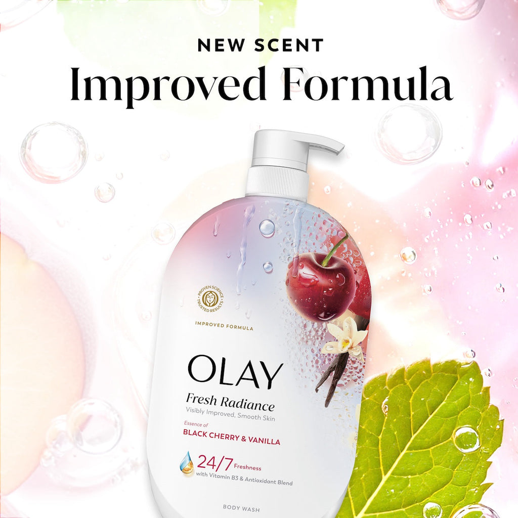 Olay Fresh Radiance Body Wash with Essence of Black Cherry and Vanilla. Vitamin B3 and Antioxidant Blend 35oz