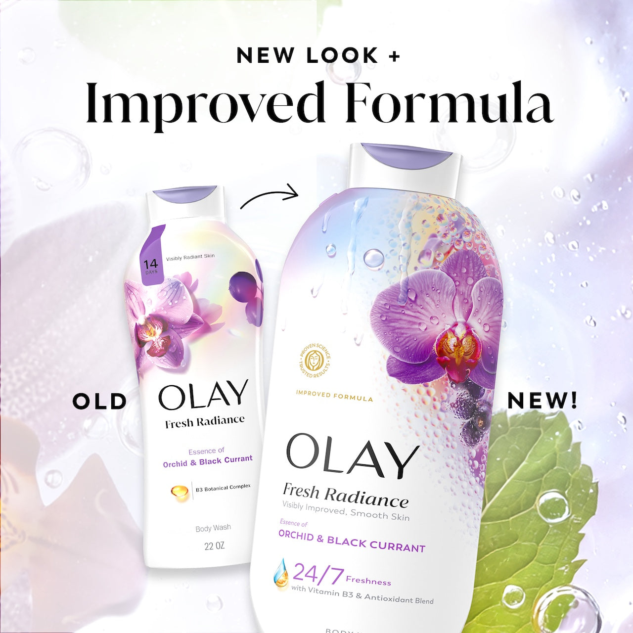 Olay Fresh Radiance Body Wash with Essence of Orchid and Black Currant. Vitamin B3 and Antioxidant Blend 22oz