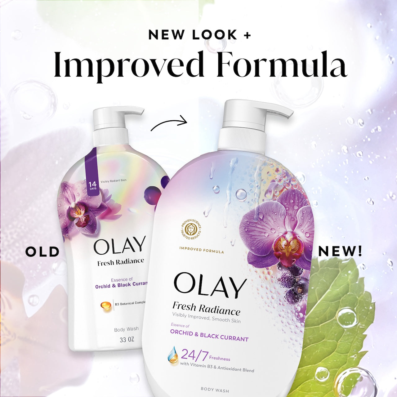 Olay Fresh Radiance Body Wash with Essence of Orchid and Black Currant. Vitamin B3 and Antioxidant Blend 35oz