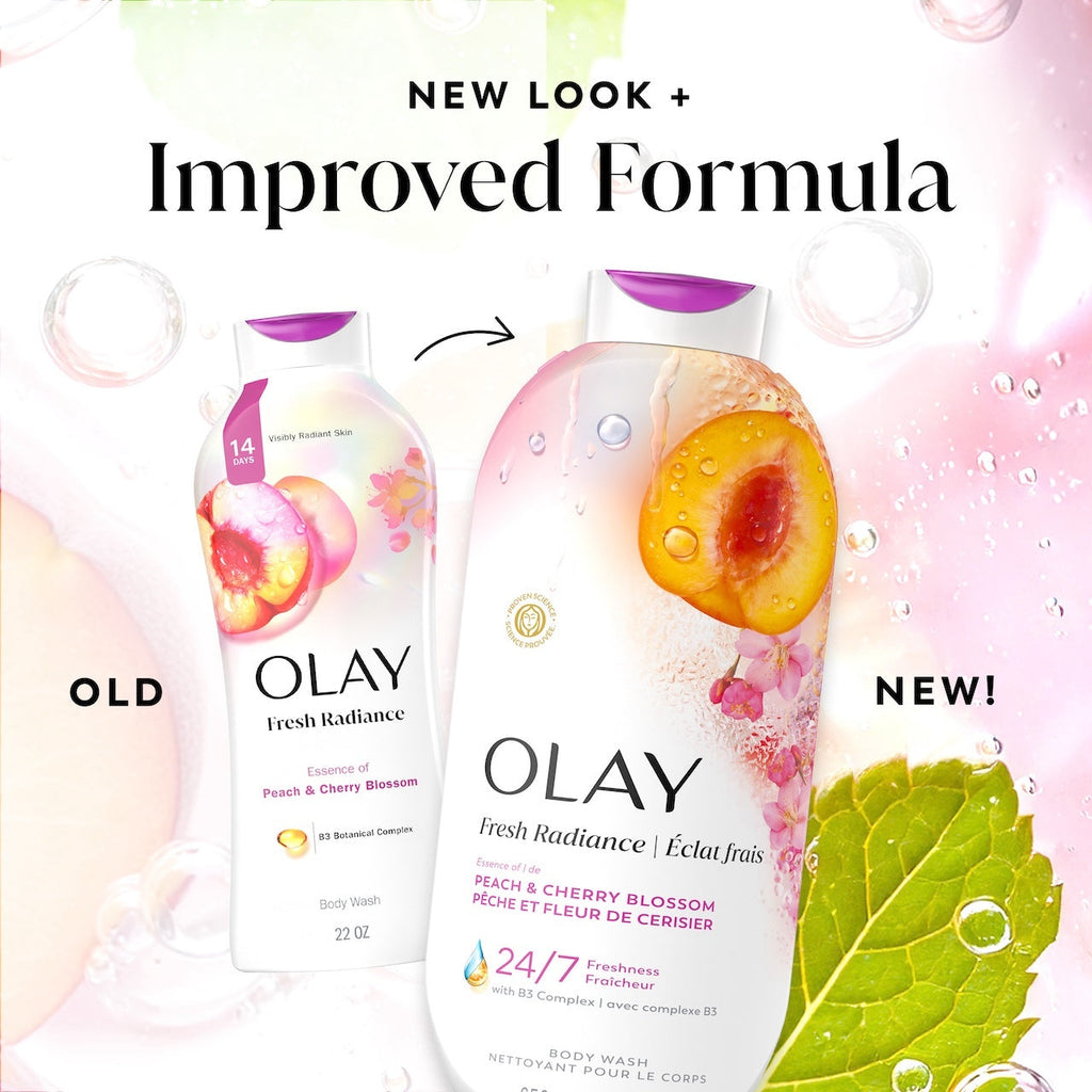 Olay Fresh Radiance Body Wash with Essence of Peach and Cherry Blossom. Vitamin B3 and Antioxidant Blend 22oz