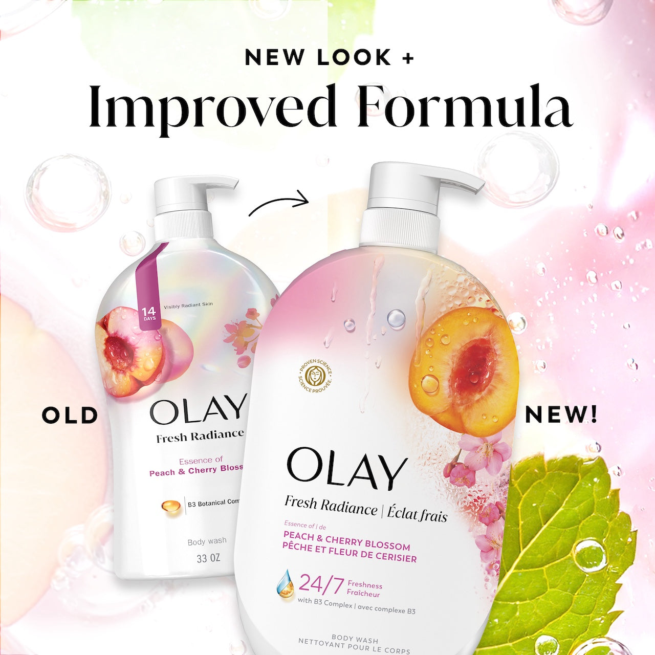 Olay Fresh Radiance Body Wash with Essence of Peach and Cherry Blossom. Vitamin B3 and Antioxidant Blend 35oz