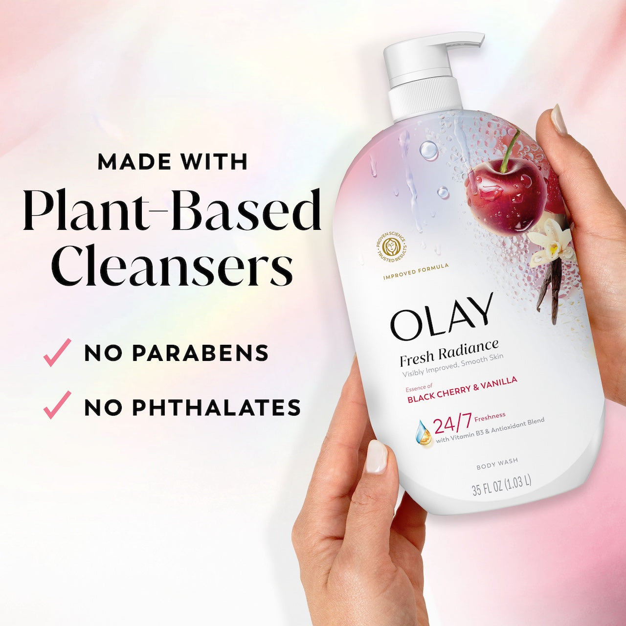 Olay Fresh Radiance Body Wash with Essence of Black Cherry and Vanilla. Vitamin B3 and Antioxidant Blend 35oz