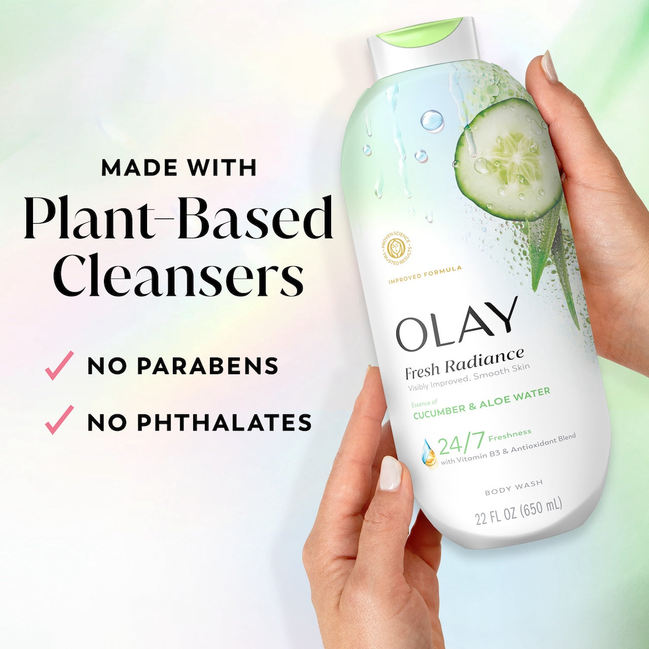 Olay Fresh Radiance Body Wash with Essence of Cucumber and Aloe Water. Vitamin B3 & Antioxidant Blend