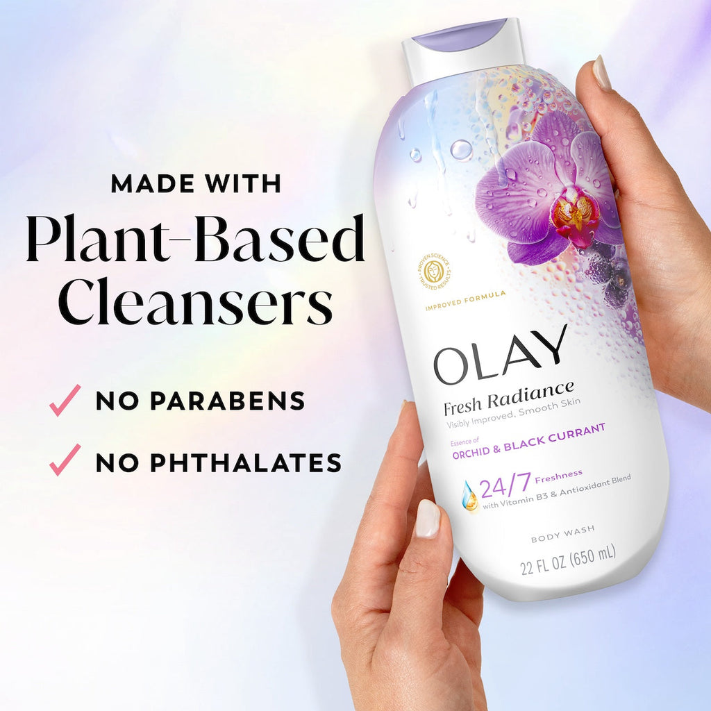 Olay Fresh Radiance Body Wash with Essence of Orchid and Black Currant. Vitamin B3 and Antioxidant Blend 22oz