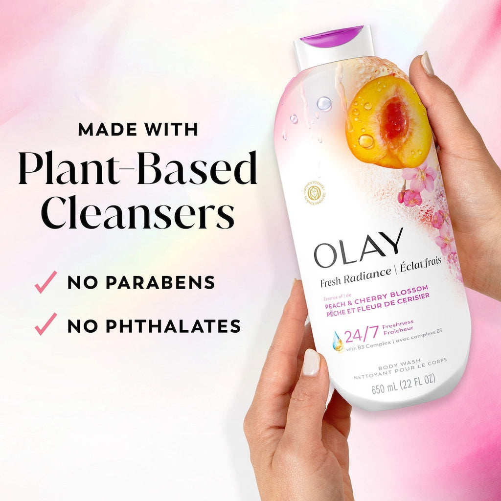 Olay Fresh Radiance Body Wash with Essence of Peach and Cherry Blossom. Vitamin B3 and Antioxidant Blend 22oz