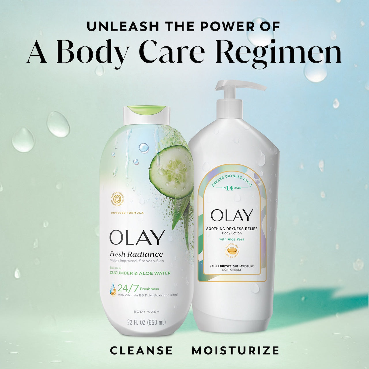 Olay Fresh Radiance Body Wash with Essence of Cucumber and Aloe Water. Vitamin B3 & Antioxidant Blend